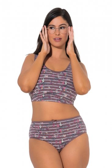 Ulla Popken 850538 Chiloți cu flori din bumbac organic set de 2 Maro - Chiloți - 
