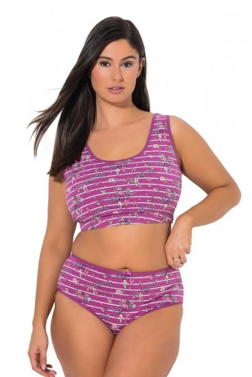 Ulla Popken 850538 Chiloți cu flori din bumbac organic set de 2 Violet - Chiloți - 