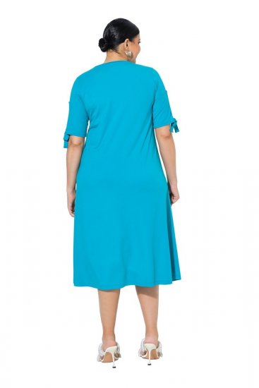 Ulla Popken 850724 Rochie midi cu mânecă scurtă și cordon de legat Turcoaz - Rochii midi - Rochii midi la marimi mari
