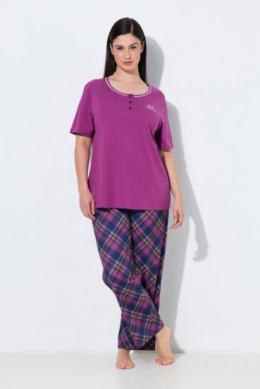 Ulla Popken 850864 Set de pijama din 3 piese în carouri Violet - Pijamale/Haine de casă - 