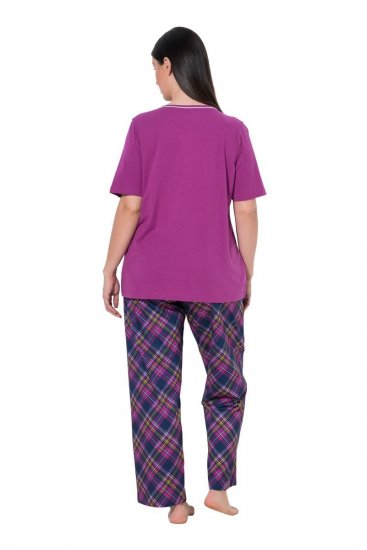 Ulla Popken 850864 Set de pijama din 3 piese în carouri Violet - Pijamale/Haine de casă - 