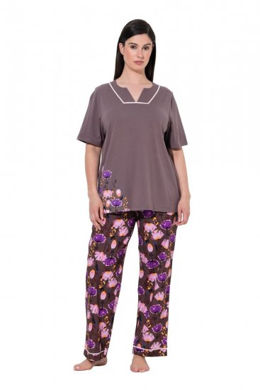 Ulla Popken 850903 Pijama cu flori set de 2 Maro - Pijamale/Haine de casă - 