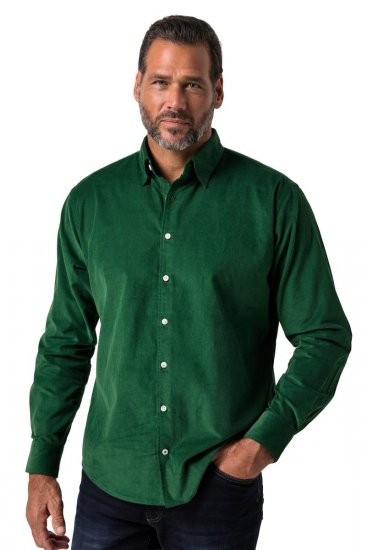 JP1880 850921 Cămașă din catifea reiată cu mânecă lungă Verde pădure TALL - TALL cămăși - Cămăși TALL pentru bărbați înalți