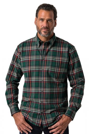 JP1880 850923 Cămașă în carouri cu mânecă lungă Verde pădure TALL - TALL cămăși - Cămăși TALL pentru bărbați înalți