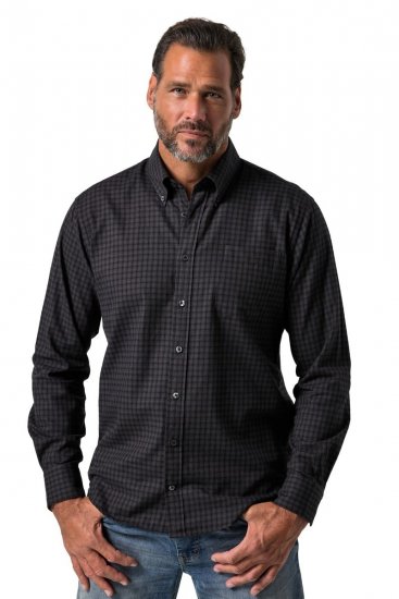 JP1880 850950 Cămașă din flanel în carouri cu mânecă lungă Neagră TALL - TALL cămăși - Cămăși TALL pentru bărbați înalți