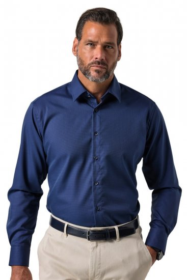 JP1880 851055 Cămașă business cu model fără călcare cu mânecă lungă Bleumarin TALL - TALL cămăși - Cămăși TALL pentru bărbați înalți