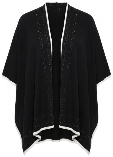 Ulla Popken 851127 Poncho tricotat deschis cu bordură de strasuri Neagră - Ponchouri și pelerine - 