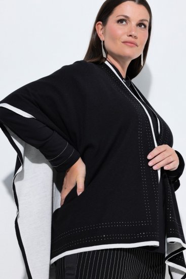 Ulla Popken 851127 Poncho tricotat deschis cu bordură de strasuri Neagră - Ponchouri și pelerine - 