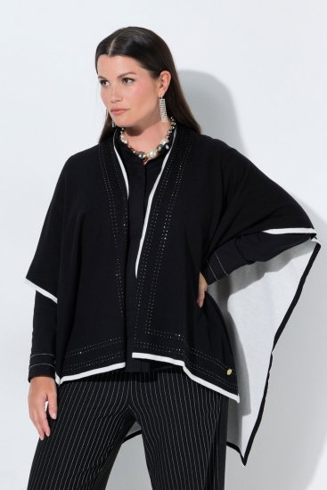 Ulla Popken 851127 Poncho tricotat deschis cu bordură de strasuri Neagră - Ponchouri și pelerine - 