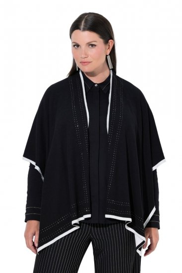 Ulla Popken 851127 Poncho tricotat deschis cu bordură de strasuri Neagră - Ponchouri și pelerine - 