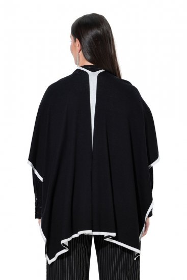 Ulla Popken 851127 Poncho tricotat deschis cu bordură de strasuri Neagră - Ponchouri și pelerine - 
