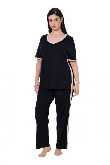 Ulla Popken 851245 Pijama în dungi Neagră - Pijamale/Haine de casă - 