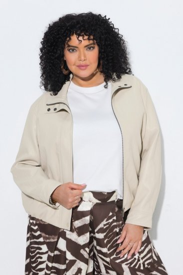 Ulla Popken 851329 Geacă biker cu aspect de piele și fermoar Taupe - Geci - Jachete de damă marimi mari