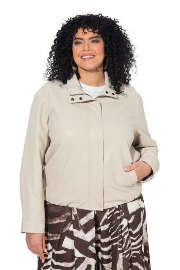 Ulla Popken 851329 Geacă biker cu aspect de piele și fermoar Taupe - Geci - Jachete de damă marimi mari
