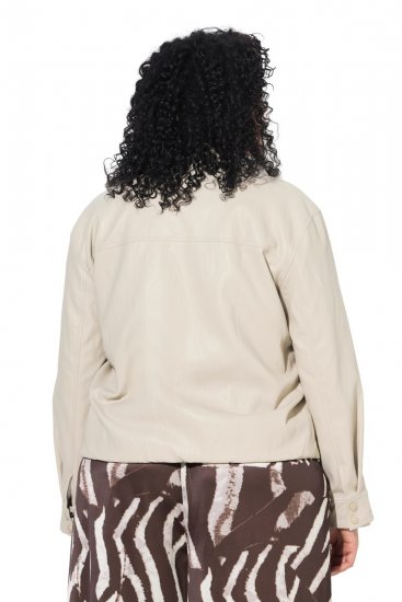 Ulla Popken 851329 Geacă biker cu aspect de piele și fermoar Taupe - Geci - Jachete de damă marimi mari