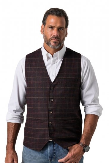 JP1880 851393 Vestă din tweed în carouri Roșu vin - Costume - Costume Bărbați mărimi mari