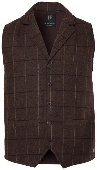 JP1880 851395 Vestă din tweed în carouri cu stretch Maro închis - Costume - Costume Bărbați mărimi mari