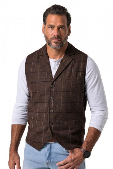 JP1880 851395 Vestă din tweed în carouri cu stretch Maro închis - Costume - Costume Bărbați mărimi mari