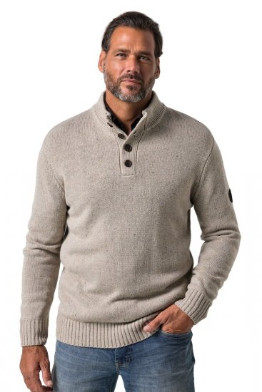 JP1880 851436 Pulover tricotat cu guler cu nasturi Maro nucă TALL - TALL pulovere - Bluze și hanorace TALL