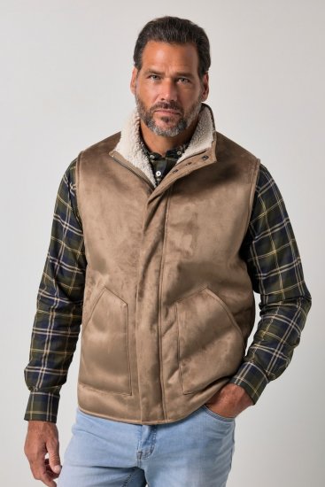 JP1880 851516 Vestă din piele întoarsă sintetică cu căptușeală teddy Bej - Geci - Geci Bărbați Mărimi Mari