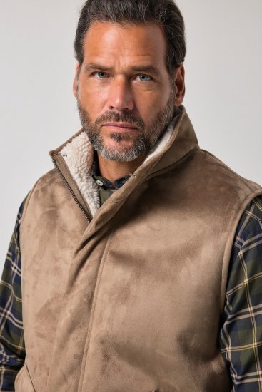 JP1880 851516 Vestă din piele întoarsă sintetică cu căptușeală teddy Bej - Geci - Geci Bărbați Mărimi Mari