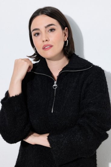 Ulla Popken 851563 Rochie tricotată cu mânecă lungă și guler înalt Neagră - Rochii - Rochii pentru toate mărimile