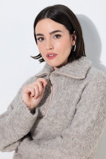 Ulla Popken 851563 Rochie tricotată cu mânecă lungă Bej - Rochii - Rochii pentru toate mărimile