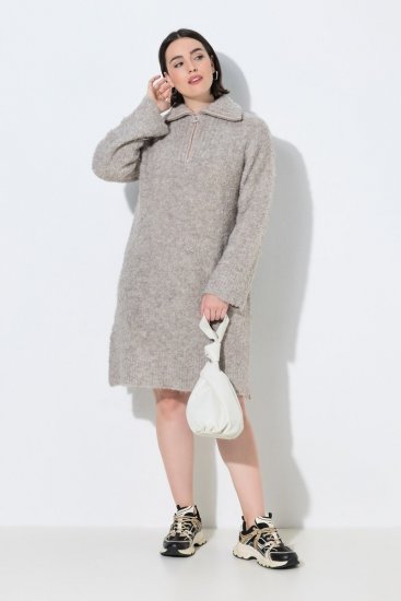 Ulla Popken 851563 Rochie tricotată cu mânecă lungă Bej - Rochii - Rochii pentru toate mărimile
