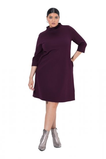Ulla Popken 851664 Rochie din jerseu cu guler înalt Prună - Rochii - Rochii pentru toate mărimile
