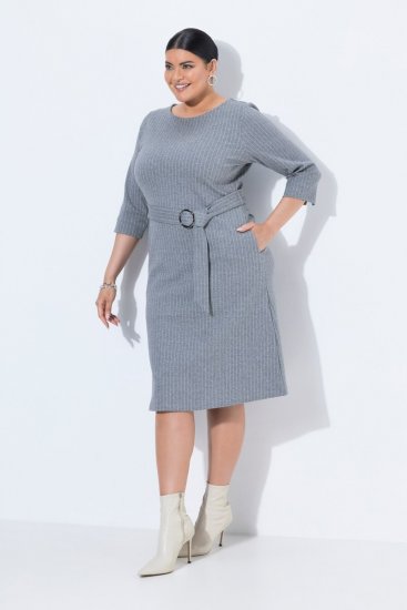 Ulla Popken 851666 Rochie midi în dungi cu mânecă 3/4 Gri melanj - Rochii midi - Rochii midi la marimi mari