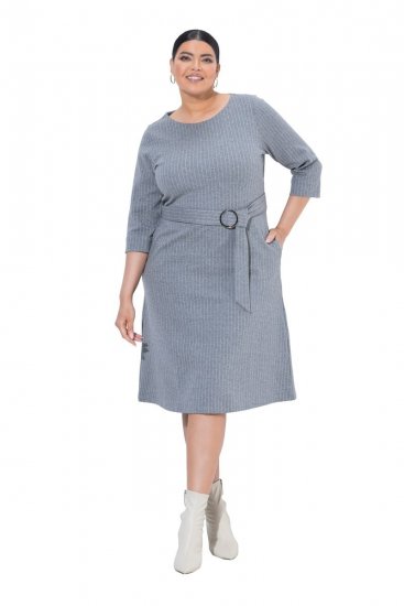Ulla Popken 851666 Rochie midi în dungi cu mânecă 3/4 Gri melanj - Rochii midi - Rochii midi la marimi mari