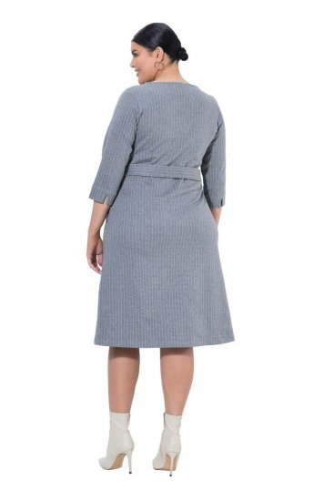 Ulla Popken 851666 Rochie midi în dungi cu mânecă 3/4 Gri melanj - Rochii midi - Rochii midi la marimi mari