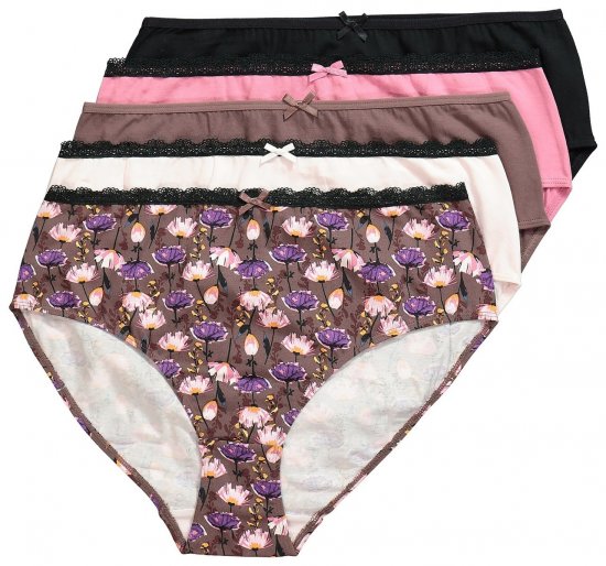 Ulla Popken 851711 Chiloți cu flori set de 5 Maro - Chiloți - 