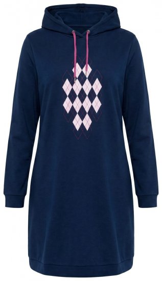 Ulla Popken 851749 Rochie de casă în carouri cu glugă Bleumarin - Pijamale/Haine de casă - 