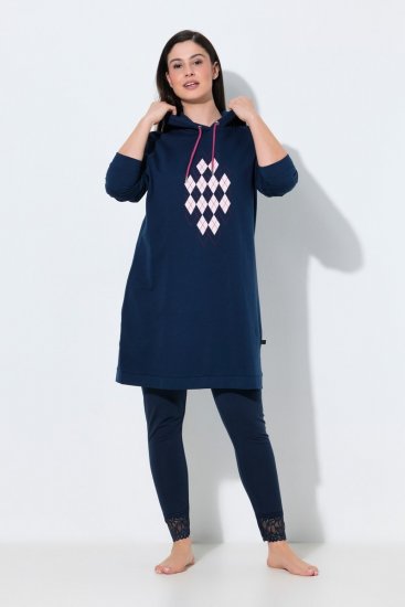 Ulla Popken 851749 Rochie de casă în carouri cu glugă Bleumarin - Pijamale/Haine de casă - 