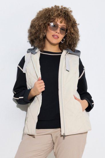 Ulla Popken 851781 Vestă matlasată cu glugă Alb unt - Veste - 