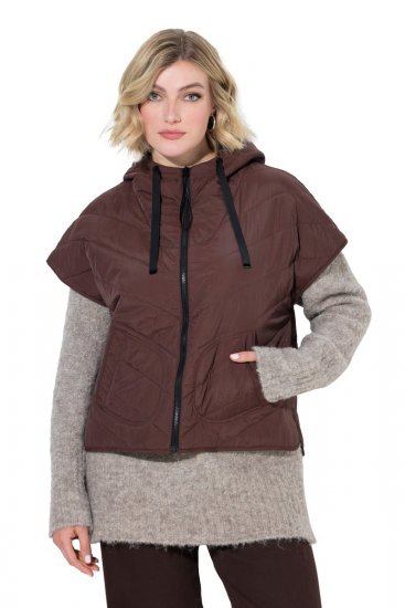 Ulla Popken 851785 Vestă matlasată oversize cu glugă Maro - Veste - 