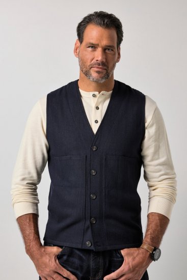 JP1880 851800 Vestă din tweed cu model spic Bleumarin - Costume - Costume Bărbați mărimi mari