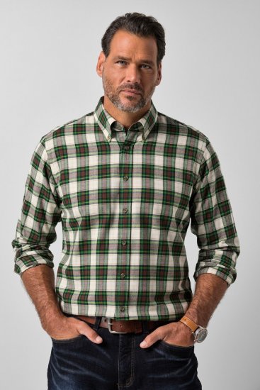 JP1880 851877 Cămașă din flanel în carouri cu mânecă lungă Verde închis TALL - TALL cămăși - Cămăși TALL pentru bărbați înalți