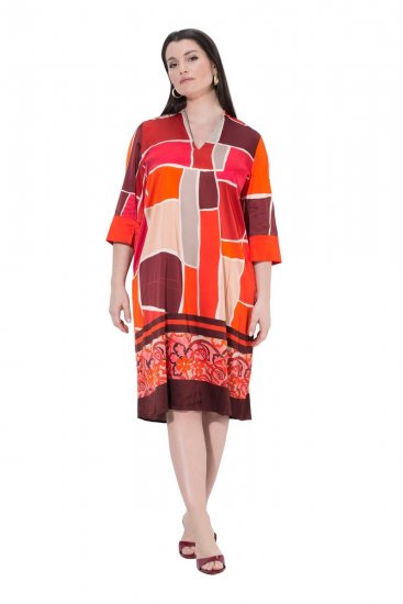 Ulla Popken 852024 Rochie midi în formă de A cu mânecă 3/4 Roz - Rochii midi - Rochii midi la marimi mari