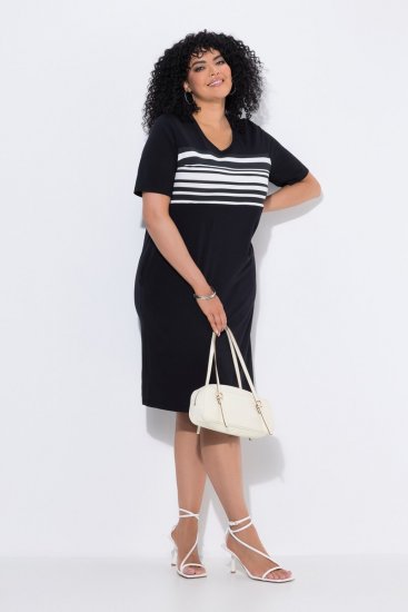 Ulla Popken 852079 Rochie tip tricou în dungi Neagră - Rochii - Rochii pentru toate mărimile