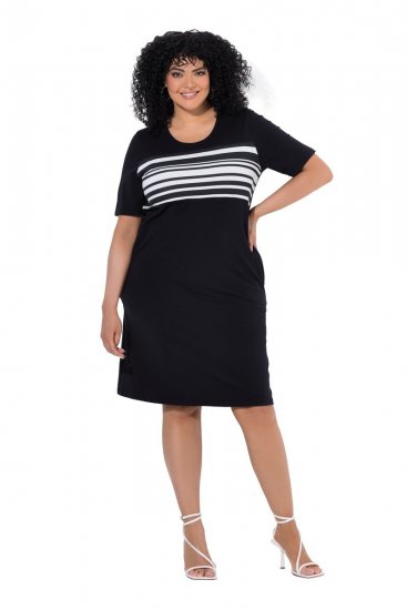Ulla Popken 852079 Rochie tip tricou în dungi Neagră - Rochii - Rochii pentru toate mărimile