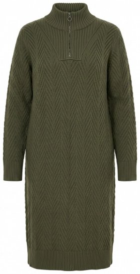 Ulla Popken 852121 Rochie tricotată cu mânecă lungă și guler înalt Kaki - Rochii tricotate -