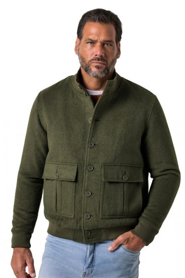 JP1880 852294 Jachetă din amestec de lână cu guler înalt Verde kaki - Geci - Geci Bărbați Mărimi Mari