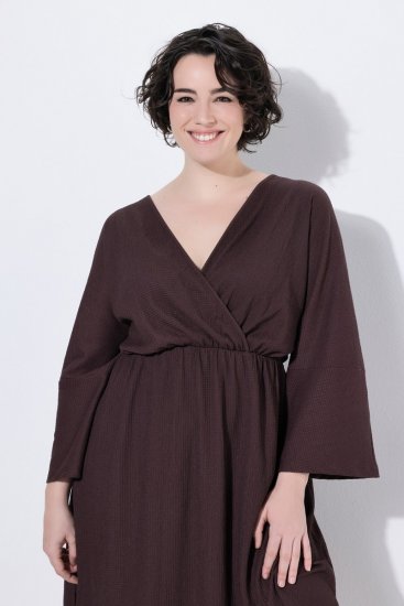 Ulla Popken 852307 Rochie petrecută cu mânecă lungă Maro mahon - Rochii midi - Rochii midi la marimi mari
