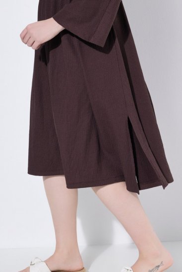 Ulla Popken 852307 Rochie petrecută cu mânecă lungă Maro mahon - Rochii midi - Rochii midi la marimi mari