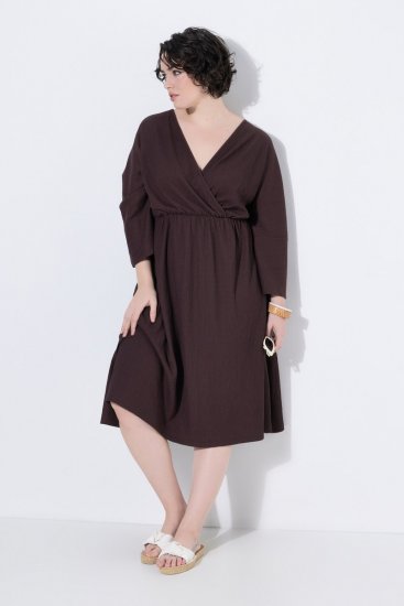 Ulla Popken 852307 Rochie petrecută cu mânecă lungă Maro mahon - Rochii midi - Rochii midi la marimi mari