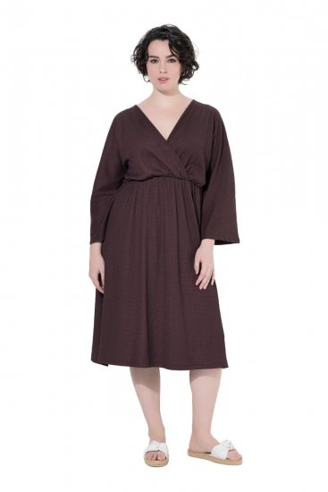 Ulla Popken 852307 Rochie petrecută cu mânecă lungă Maro mahon - Rochii midi - Rochii midi la marimi mari