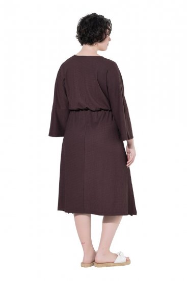 Ulla Popken 852307 Rochie petrecută cu mânecă lungă Maro mahon - Rochii midi - Rochii midi la marimi mari