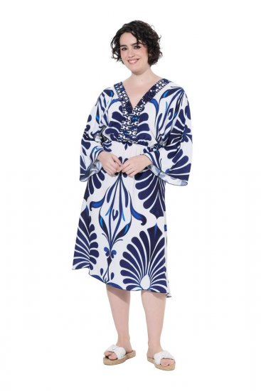 Ulla Popken 852314 Rochie imprimată Alb - Rochii midi - Rochii midi la marimi mari